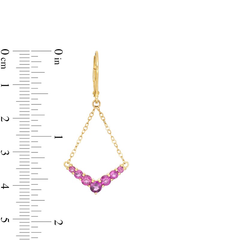 Main Image 2 of Graduated Rhodolite Garnet Chevron Drop Earrings in 10K Gold
