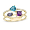 Thumbnail Image 1 of London Blue and White Topaz, Iolite and Amethyst Open Shank Ring in 10K Gold