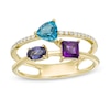 Thumbnail Image 0 of London Blue and White Topaz, Iolite and Amethyst Open Shank Ring in 10K Gold