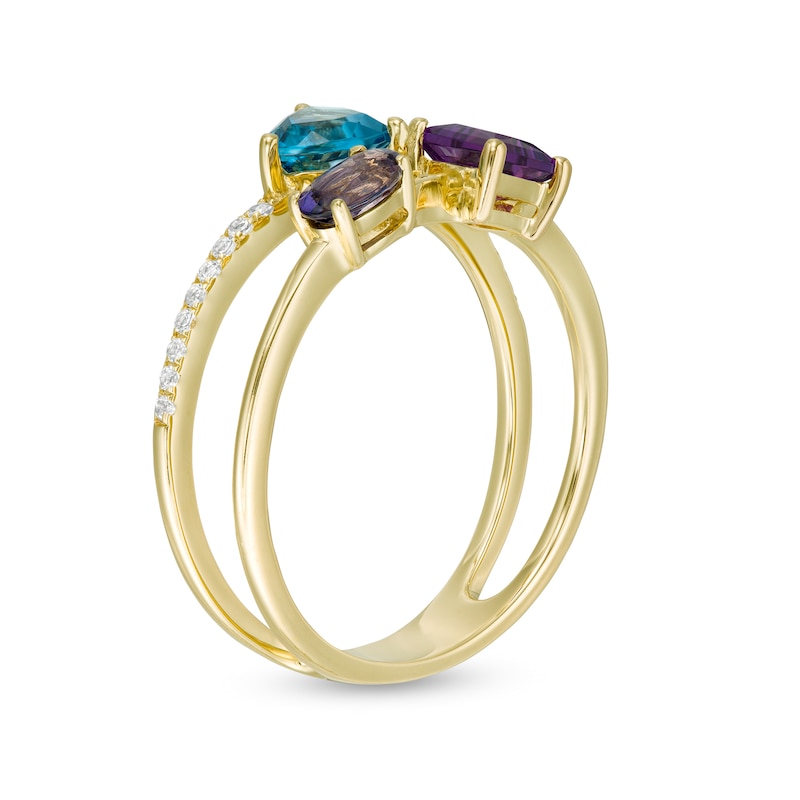Main Image 3 of London Blue and White Topaz, Iolite and Amethyst Open Shank Ring in 10K Gold
