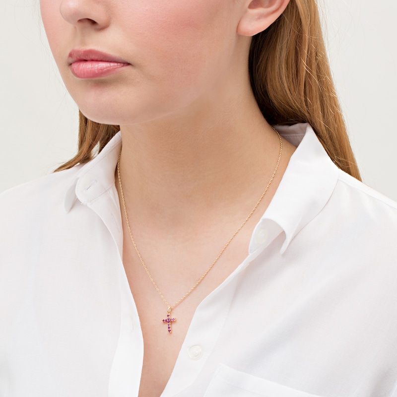 Main Image 2 of Rhodolite Garnet Cross Pendant in Sterling Silver with 18K Gold Plate