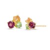 Thumbnail Image 1 of Rhodolite Garnet, Spessartite and Tsavorite Trio Cluster Stud Earrings in Sterling Silver with 18K Gold Plate