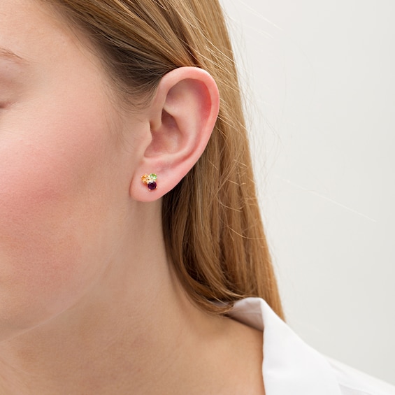 Rhodolite Garnet, Spessartite and Tsavorite Trio Cluster Stud Earrings in Sterling Silver with 18K Gold Plate