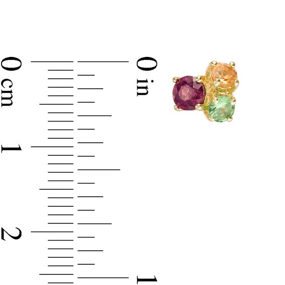 Rhodolite Garnet, Spessartite and Tsavorite Trio Cluster Stud Earrings in Sterling Silver with 18K Gold Plate