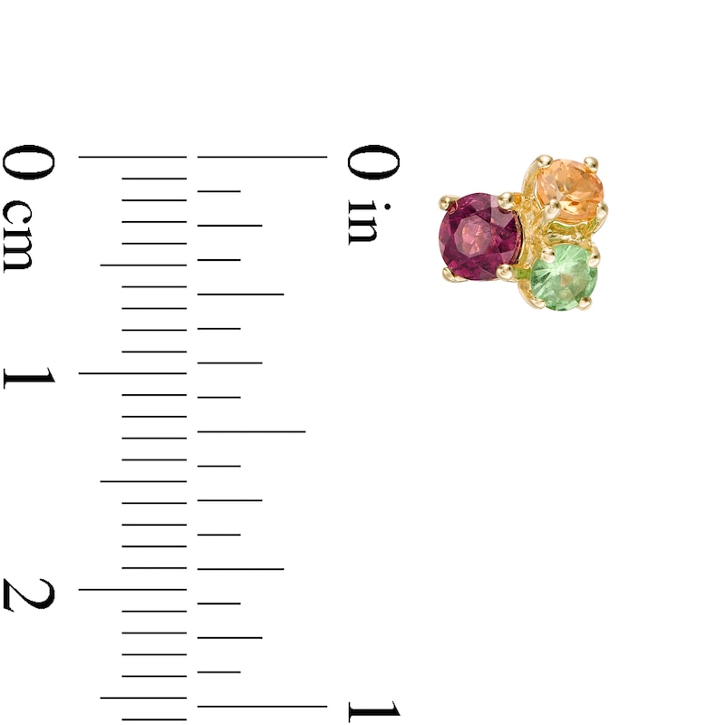 Main Image 3 of Rhodolite Garnet, Spessartite and Tsavorite Trio Cluster Stud Earrings in Sterling Silver with 18K Gold Plate