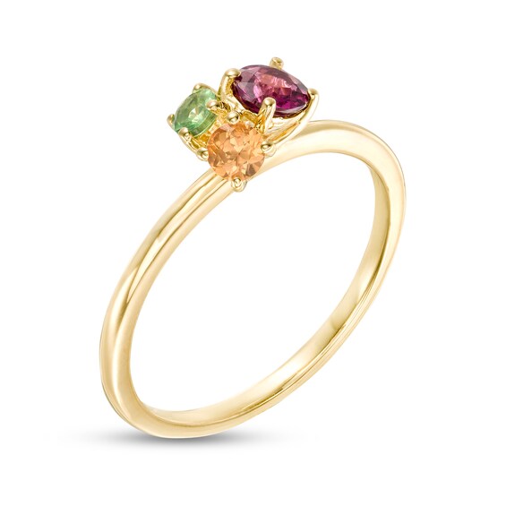 4.0mm Rhodolite Garnet, Spessartite and Tsavorite Cluster Ring in Sterling Silver with 18K Gold Plate
