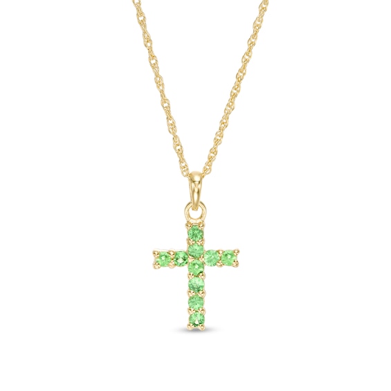 Tsavorite Cross Pendant in Sterling Silver with 18K Gold Plate