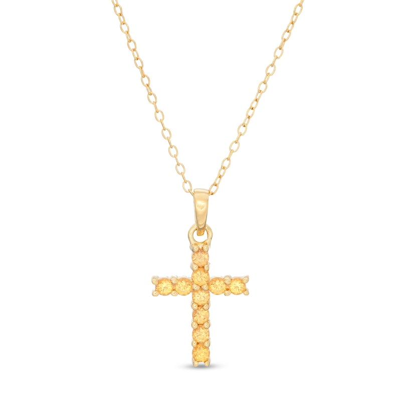 Main Image 1 of Yellow Sapphire Cross Pendant in Sterling Silver with 18K Gold Plate