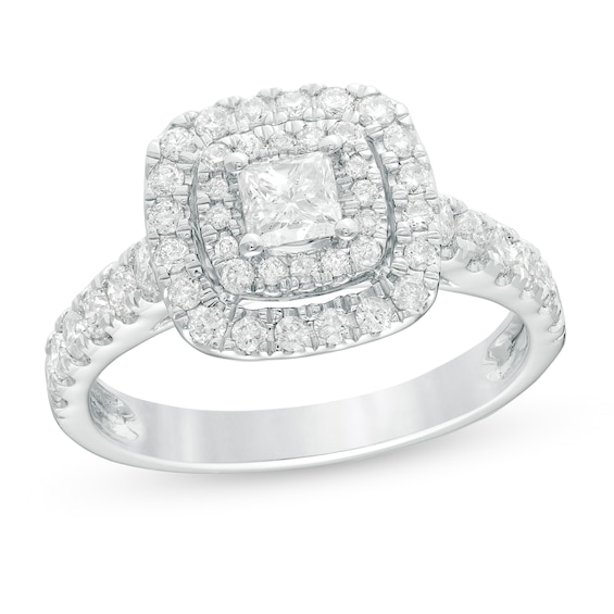 1 CT. T.w. Princess-Cut Diamond Double Frame Engagement Ring in 14K White Gold
