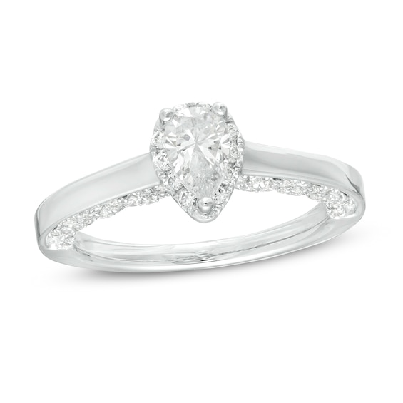 1 CT. T.w. Pear-Shaped Diamond Frame Engagement Ring in 14K White Gold