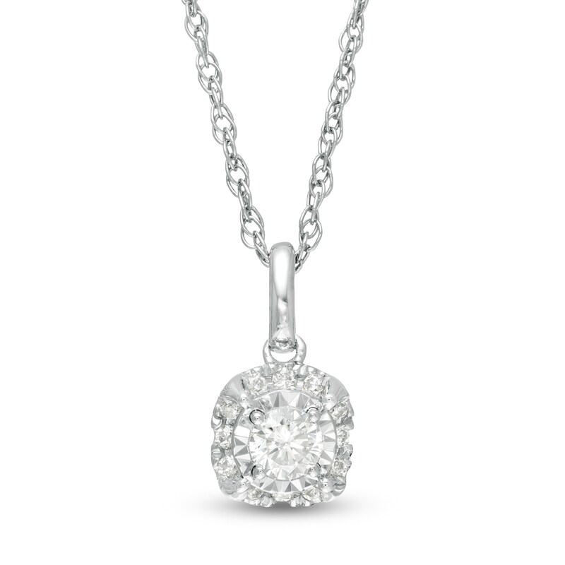 Main Image 1 of 1/4 CT. T.W. Diamond Cushion Frame Pendant in 10K White Gold