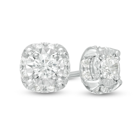 1/4 CT. T.w. Diamond Cushion Illusion Frame Stud Earrings in 10K White Gold