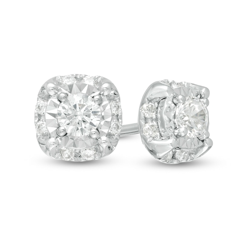 Main Image 1 of 1/4 CT. T.W. Diamond Cushion Illusion Frame Stud Earrings in 10K White Gold