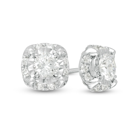 1 CT. T.w. Diamond Cushion Frame Stud Earrings in 10K White Gold