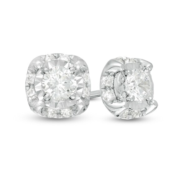 1/2 CT. T.w. Diamond Cushion Illusion Frame Stud Earrings in 10K White Gold