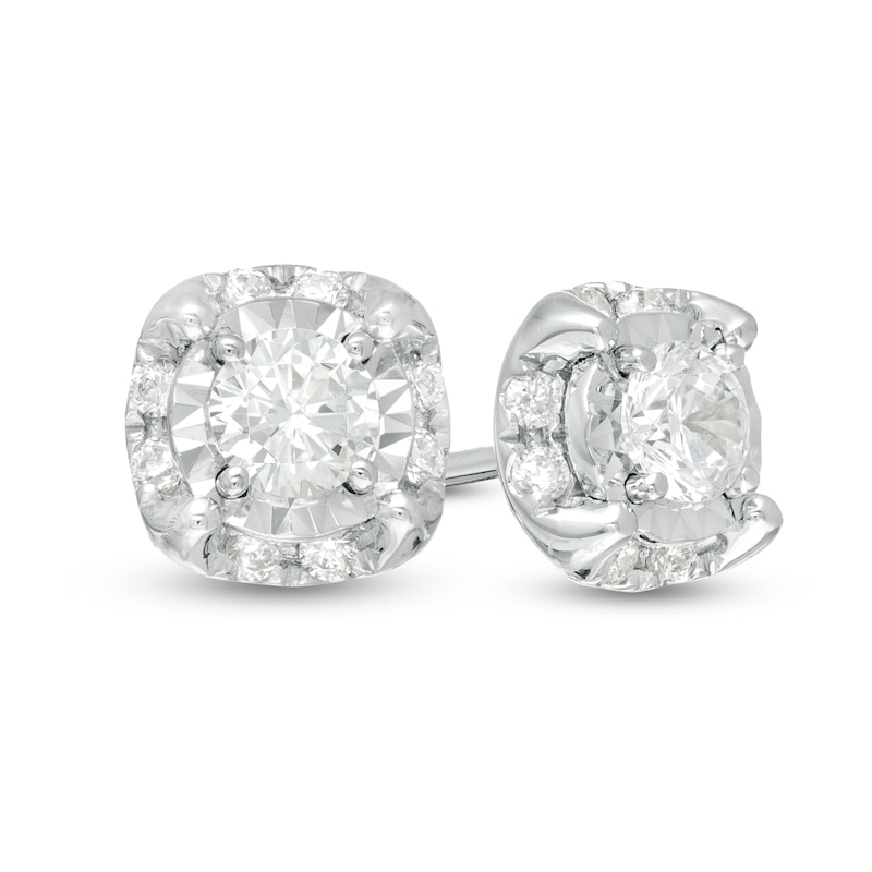 Main Image 1 of 1/2 CT. T.W. Diamond Cushion Illusion Frame Stud Earrings in 10K White Gold
