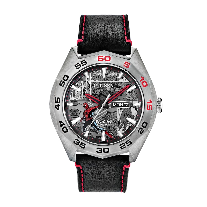 Men's Citizen Eco-Drive® Spider-Man Limited Edition Super Titanium™ Strap Watch with Grey Dial (Model: AW0061-01W)