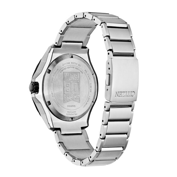 Men's Citizen Eco-Drive® Marvel 80th Anniversary Super Titanium™ Watch with Blue Dial (Model: Aw1548-86W)