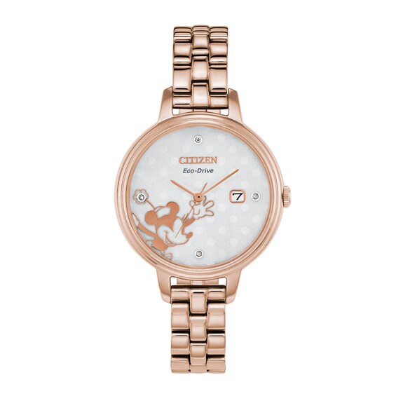 Ladies' Citizen Eco-DriveÂ® Minnie Mouse Diamond Accent Rose-Tone Watch with Silver-Tone Dial (Model: Ew2448-51W)