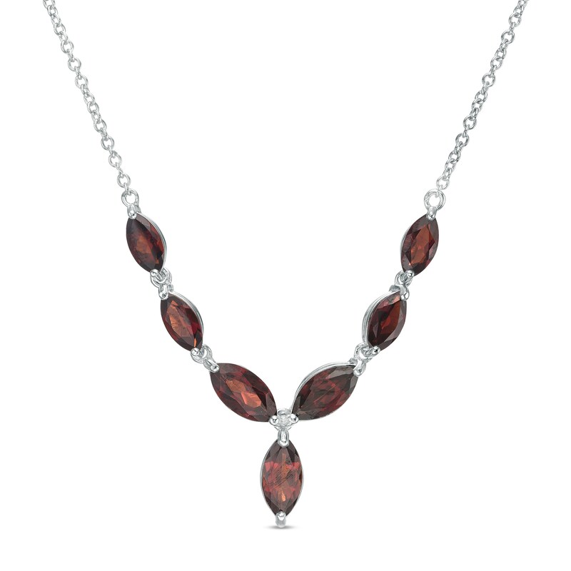 Main Image 1 of Marquise Garnet Chevron Necklace in Sterling Silver