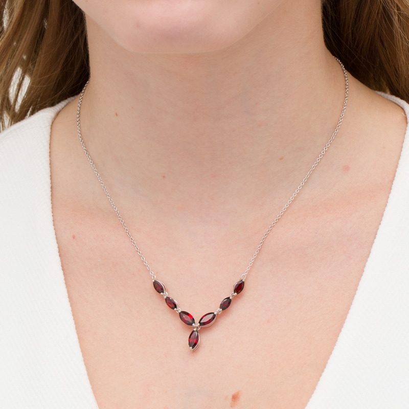 Main Image 2 of Marquise Garnet Chevron Necklace in Sterling Silver