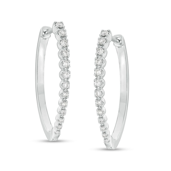 1/2 CT. T.w. Diamond Oval Hoop Earrings in 10K White Gold