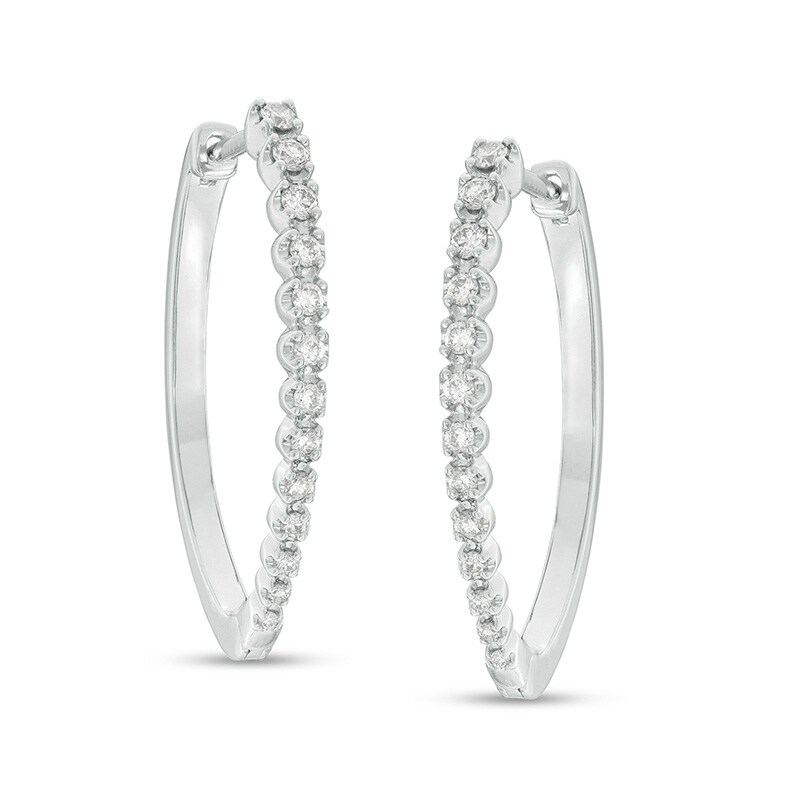 1/2 CT. T.W. Diamond Oval Hoop Earrings in 10K White Gold