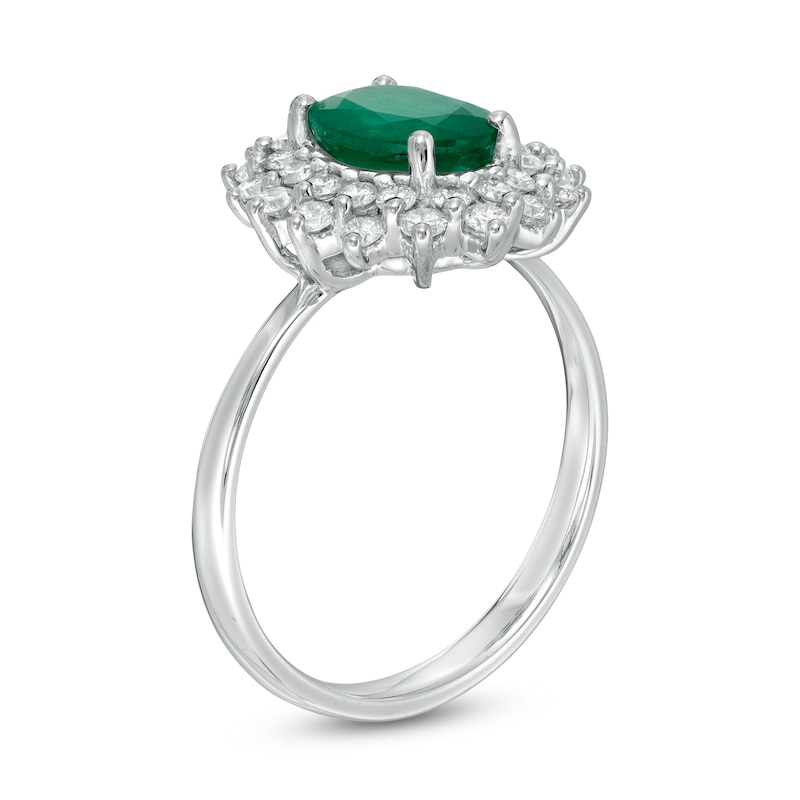 Main Image 3 of Oval Emerald and 1/2 CT. T.W. Diamond Starburst Frame Ring in 10K White Gold