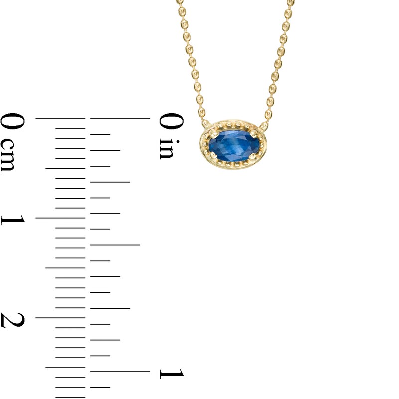Main Image 3 of Sideways Oval Blue Sapphire Beaded Pendant in 10K Gold