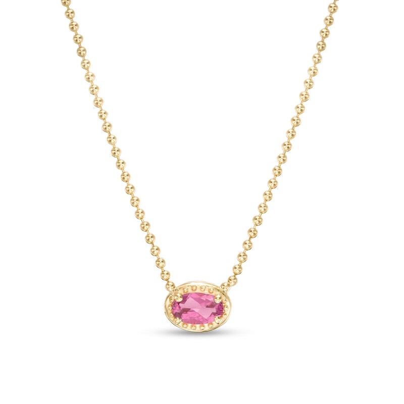Main Image 1 of Sideways Oval Pink Sapphire Solitaire Necklace in 10K Gold