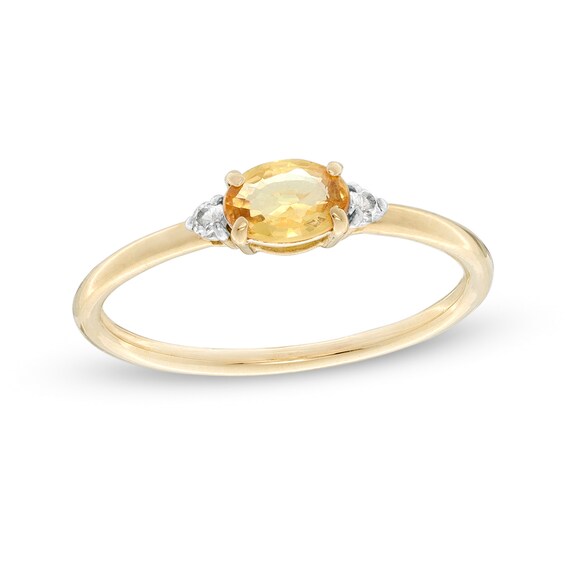 Sideways Oval Yellow and White Sapphire Ring in 10K Gold
