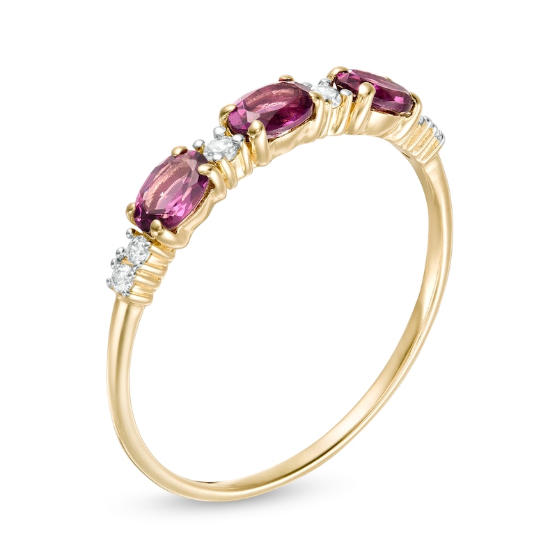 Main Image 3 of Sideways Oval Rhodolite Garnet and 1/15 CT. T.W. Diamond Ring in 10K Gold