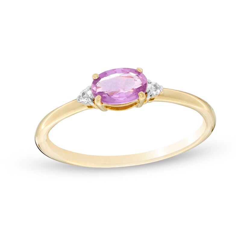 Main Image 1 of Sideways Oval Pink and White Sapphire Ring in 10K Gold
