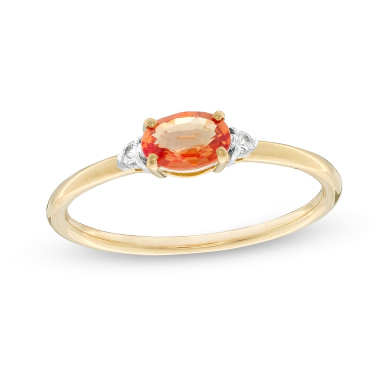 Sideways Oval Orange and White Sapphire Ring in 10K Gold