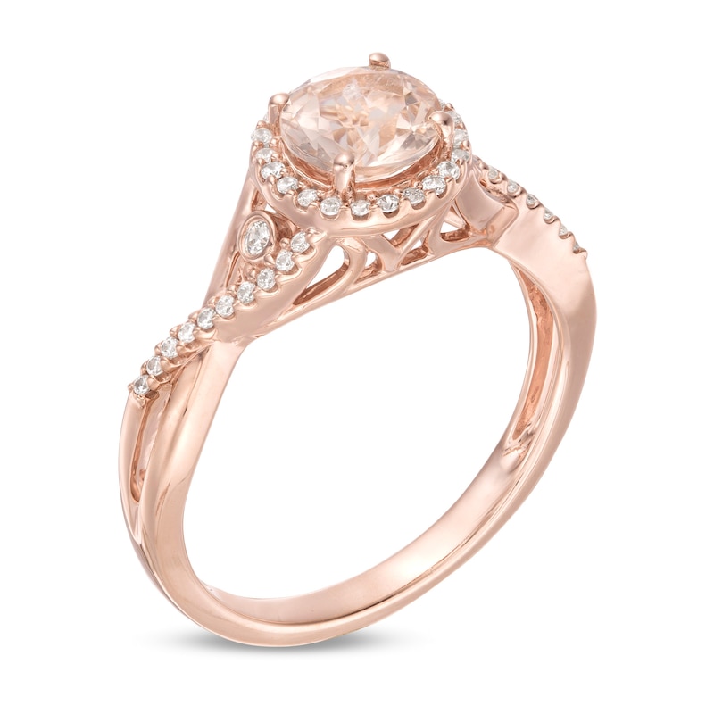 6.0mm Morganite and 1/6 CT. T.W. Diamond Frame Crossover Ring in 10K Rose Gold