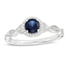 Thumbnail Image 1 of 5.0mm Lab-Created Blue Sapphire and 1/10 CT. T.W. Diamond Cascading Ring in Sterling Silver