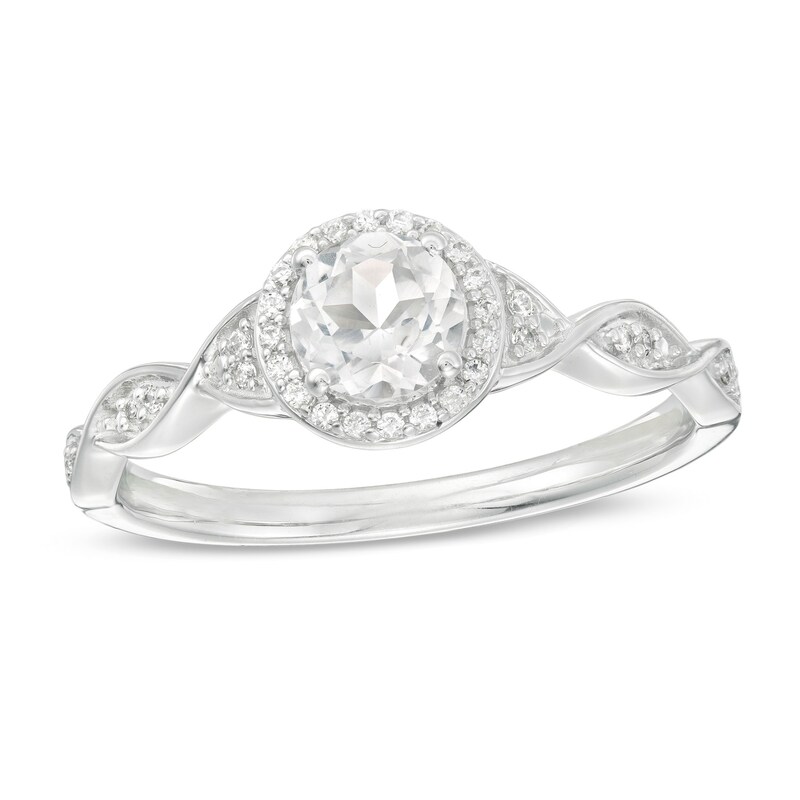 5.0mm Lab-Created White Sapphire and 1/10 CT. T.W. Diamond Cascading Ring in Sterling Silver