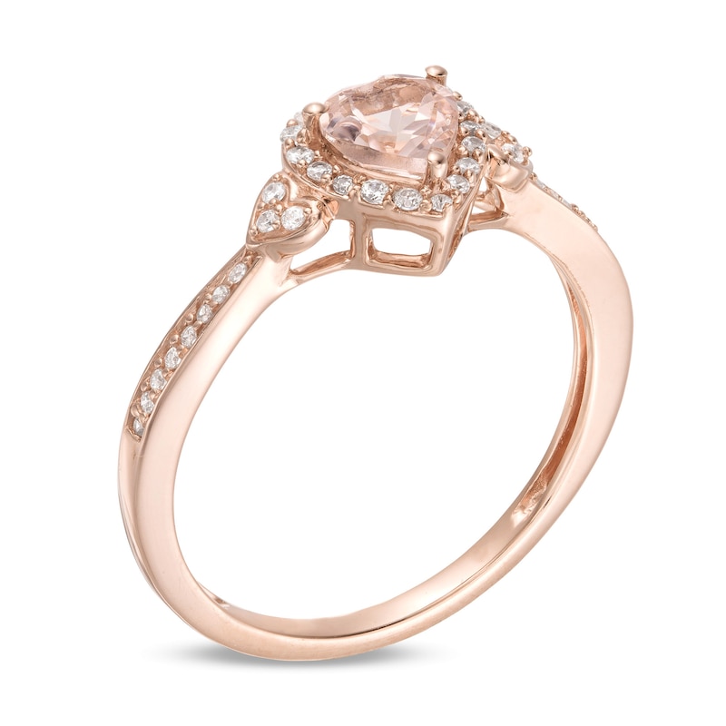 Main Image 3 of 5.0mm Heart-Shaped Morganite and 1/6 CT. T.W. Diamond Ring in 10K Rose Gold