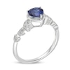 Thumbnail Image 2 of 6.0mm Heart-Shaped Lab-Created Blue Sapphire and 1/20 CT. T.W. Diamond Vine Vintage-Style Ring in 10K White Gold