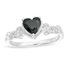 Thumbnail Image 1 of 6.0mm Heart-Shaped Black Sapphire and 1/20 CT. T.W. Diamond Vine Vintage-Style Ring in 10K White Gold