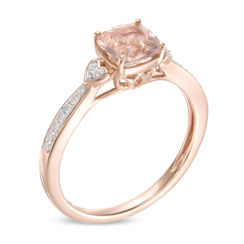 Main Image 3 of 6.0mm Cushion-Cut Morganite and 1/15 CT. T.W. Diamond Heart-Sides Ring in 10K Rose Gold