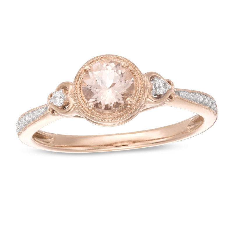 5.0mm Morganite and Diamond Accent Vintage-Style Hearts Ring in 10K Rose Gold