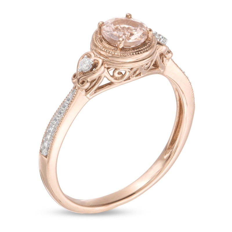 Main Image 3 of 5.0mm Morganite and Diamond Accent Vintage-Style Hearts Ring in 10K Rose Gold