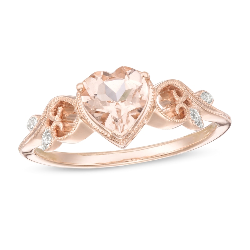 5.0mm Heart-Shaped Morganite and Diamond Accent Open Filigree Shank Ring in 10K Rose Gold