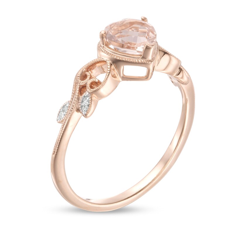 Main Image 3 of 5.0mm Heart-Shaped Morganite and Diamond Accent Open Filigree Shank Ring in 10K Rose Gold