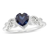 Thumbnail Image 1 of 5.0mm Heart-Shaped Lab-Created Blue Sapphire and Diamond Accent Vintage-Style Filigree Ring in 10K White Gold