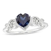 Thumbnail Image 0 of 5.0mm Heart-Shaped Lab-Created Blue Sapphire and Diamond Accent Vintage-Style Filigree Ring in 10K White Gold