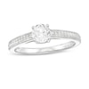 Thumbnail Image 1 of 5.0mm Lab-Created White Sapphire and 1/15 CT. T.W. Diamond Ring in 10K White Gold