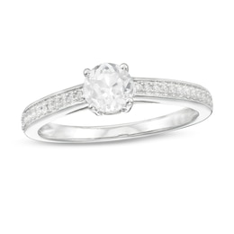 5.0mm Lab-Created White Sapphire and 1/15 CT. T.W. Diamond Ring in 10K White Gold