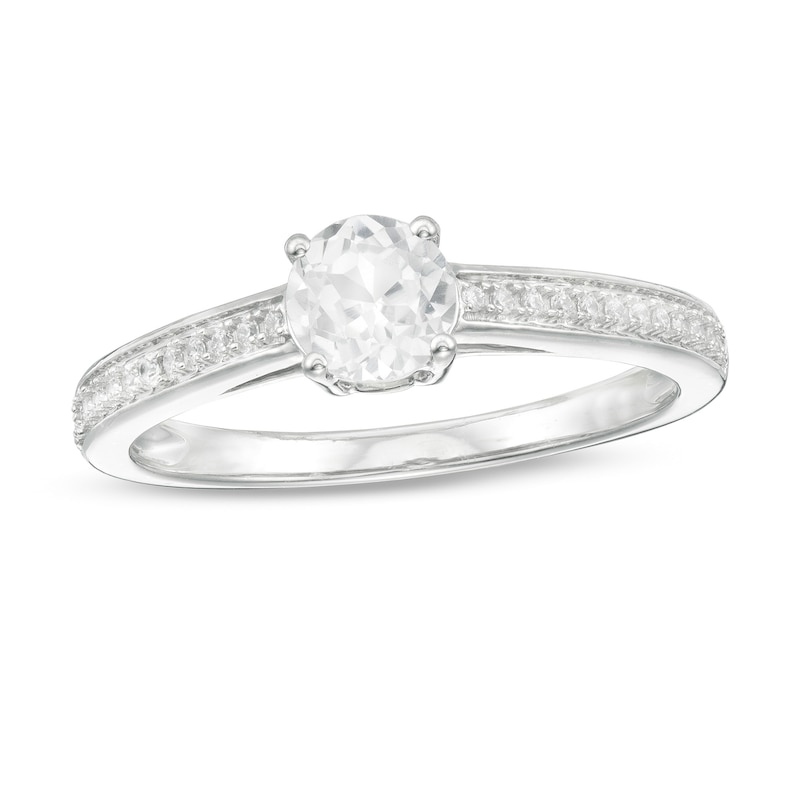 Main Image 1 of 5.0mm Lab-Created White Sapphire and 1/15 CT. T.W. Diamond Ring in 10K White Gold